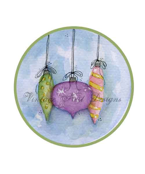 Digital Print Christmas Bulbs No.5:1 Watercolor Painting Instant Download