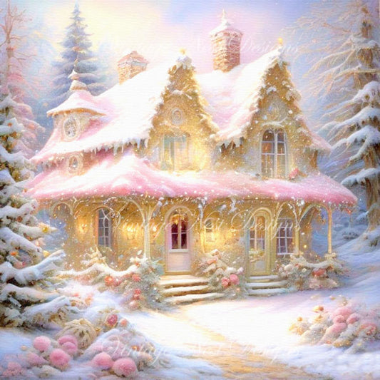 Digital Print Christmas Cottage No.1 Illustration Instant Download