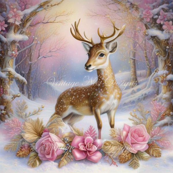Digital Print Christmas Doe No.3 Illustration Instant Download