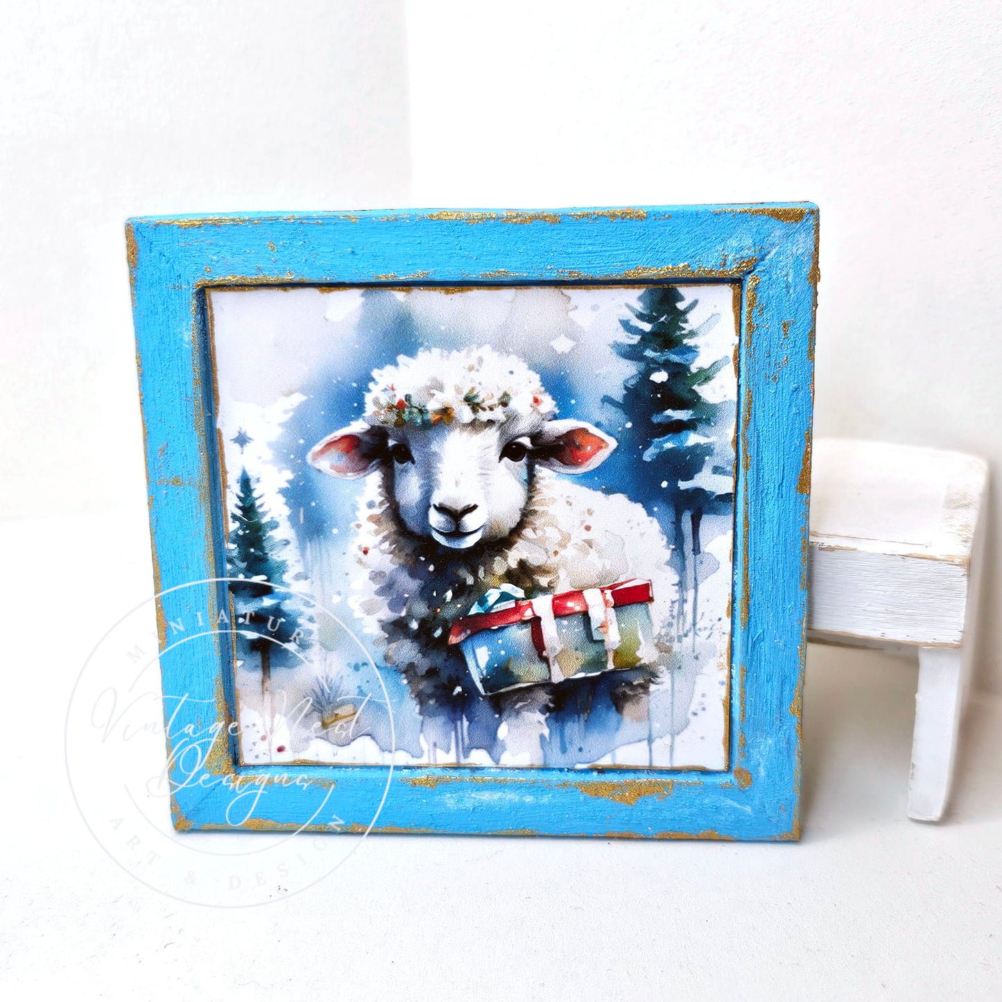 Miniature Christmas Ewe No.1:1 Handmade for Dollhouse Diorama Shadow Box