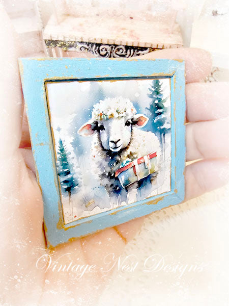 Miniature Christmas Ewe No.1:1 Handmade for Dollhouse Diorama Shadow Box