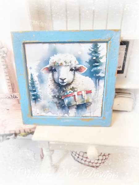 Miniature Christmas Ewe No.1:1 Handmade for Dollhouse Diorama Shadow Box