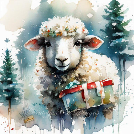 Digital Print Christmas Ewe No.1 Watercolor Instant Download