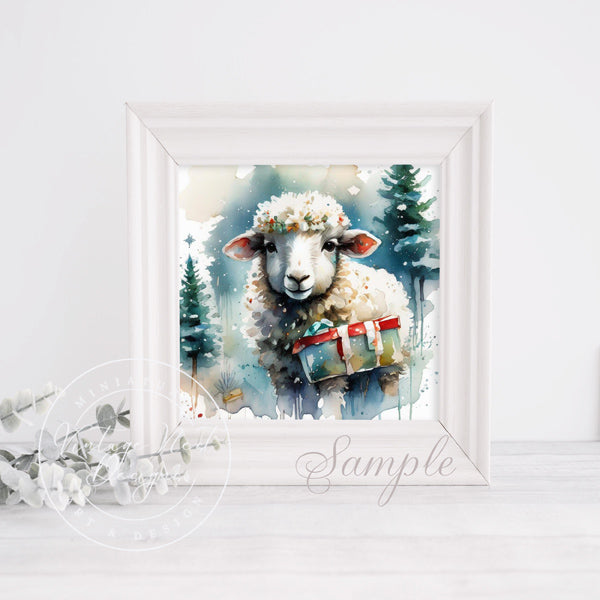Impression numérique numéro 1 - Brebis de Noël à l'aquarelle