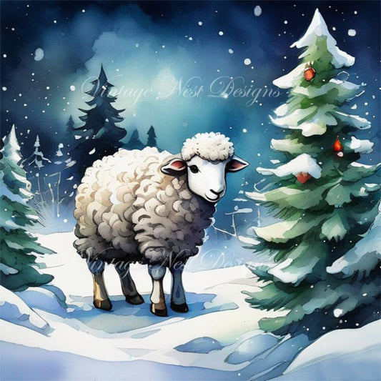 Digital Print Christmas Ewe No.2 Illustration Instant Download