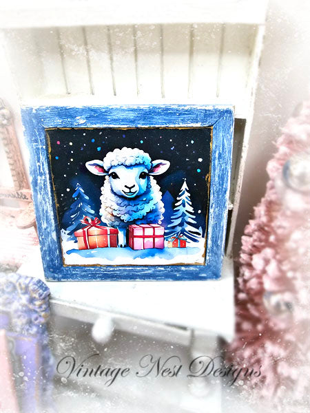 Miniature Christmas Ewe No.4:1 Handmade for Dollhouse Diorama Shadow Box