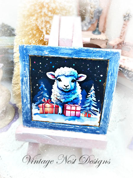Miniature Christmas Ewe No.4:1 Handmade for Dollhouse Diorama Shadow Box