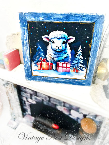 Miniature Christmas Ewe No.4:1 Handmade for Dollhouse Diorama Shadow Box