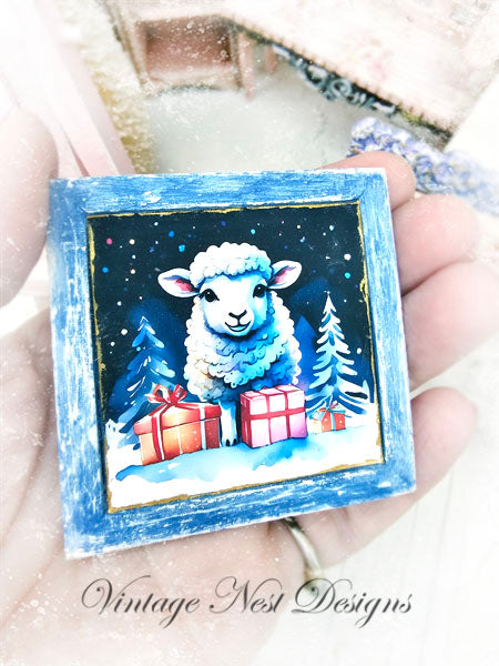 Miniature Christmas Ewe No.4:1 Handmade for Dollhouse Diorama Shadow Box