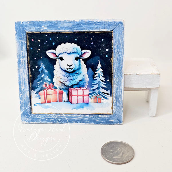 Miniature Christmas Ewe No.4:1 Handmade for Dollhouse Diorama Shadow Box