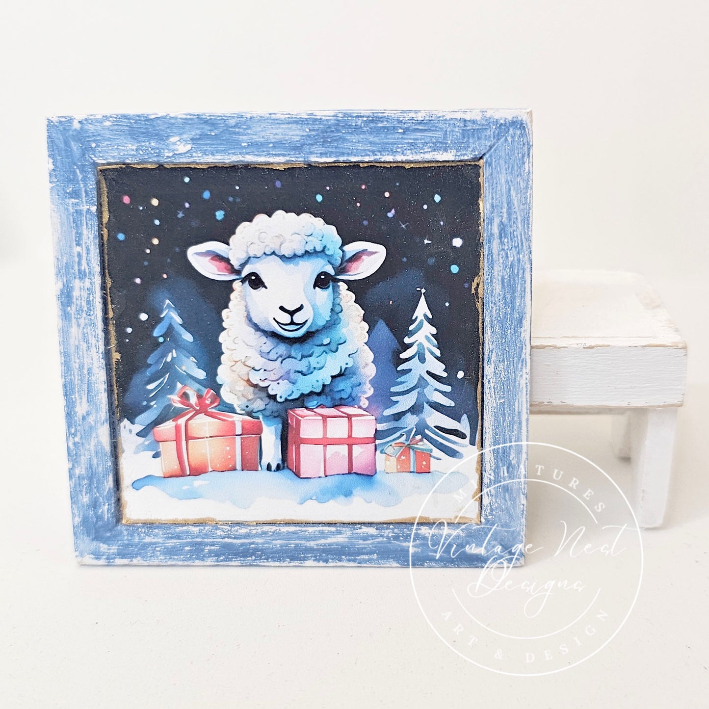 Miniature Christmas Ewe No.4:1 Handmade for Dollhouse Diorama Shadow Box