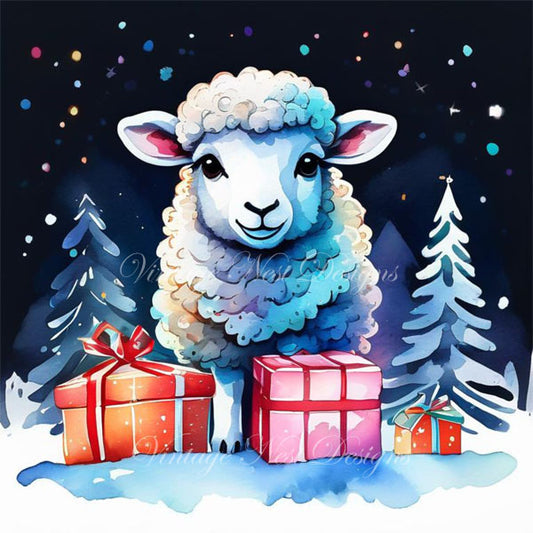 Digital Print Christmas Ewe No.4 Watercolor Painting Instant Download
