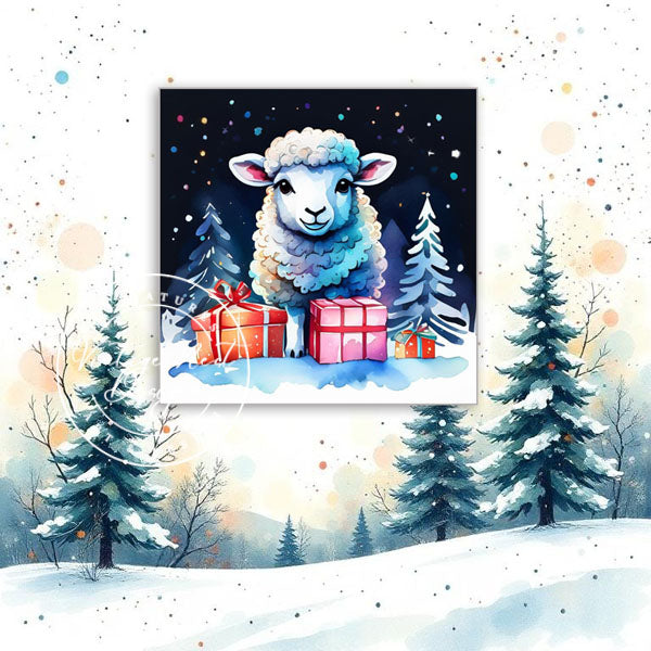 Digital Print Christmas Ewe No.4 Watercolor Painting Instant Download