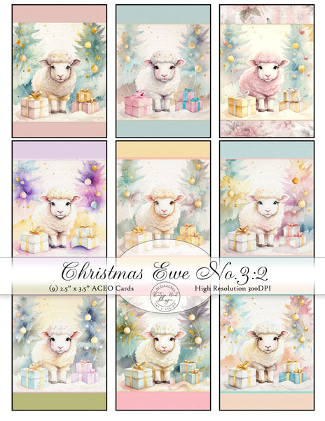 Digital Print Christmas Ewe No.3:2 ACEO Illustration Instant Download