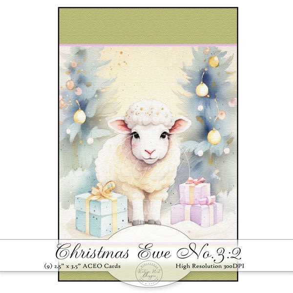 Digital Print Christmas Ewe No.3:2 ACEO Illustration Instant Download