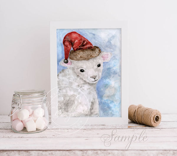 Digital Prints Christmas Lamb No.1 Watercolor Painting Instant Download