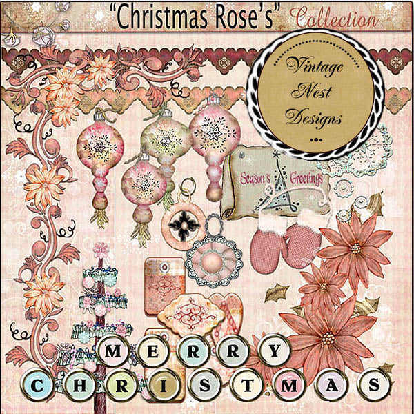 Kit de scrapbooking numérique Roses de Noël Téléchargement instantané