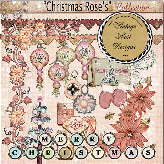 Digital Scrapbooking Christmas Roses Kit Instant Download