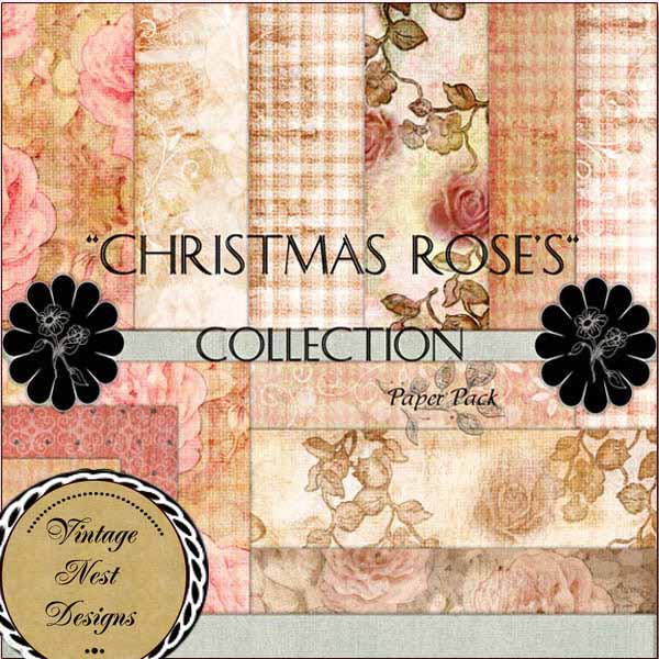 Kit de scrapbooking numérique Roses de Noël Téléchargement instantané