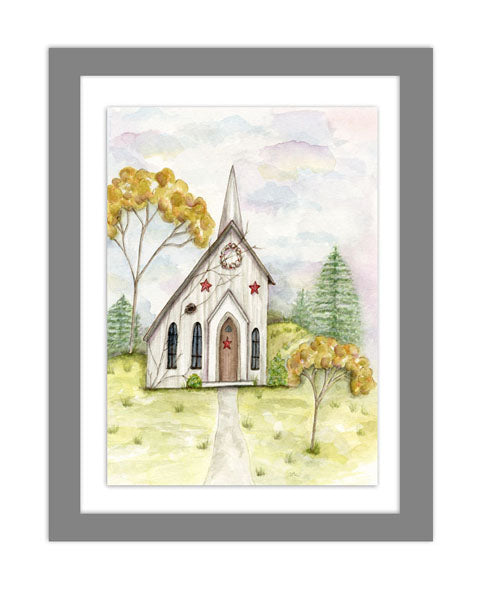 Digital Print Primitive Church No.2 Watercolor Painting