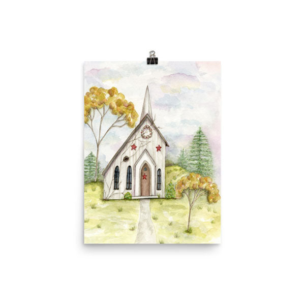 Digital Print Primitive Church No.2 Watercolor Painting