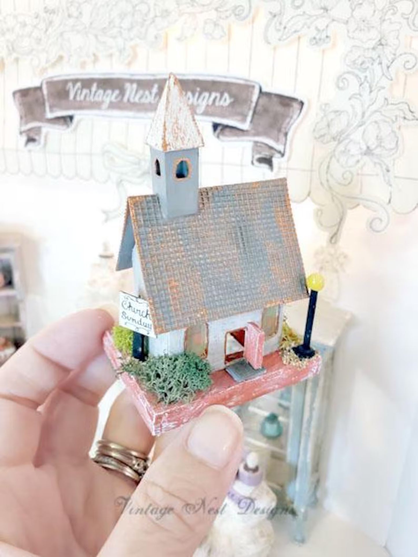 Miniature Display Putz Church No.9 Handmade Home Decor