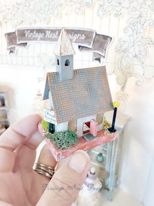 Miniature Display Putz Church No.9 Handmade Home Decor