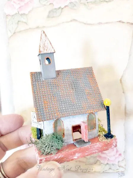 Miniature Display Putz Church No.9 Handmade Home Decor