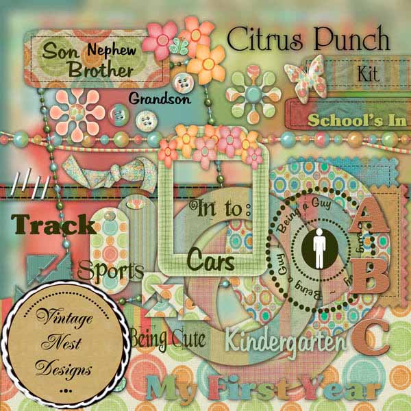 Digital Scrapbooking Citrus Punch Kit Instant Download
