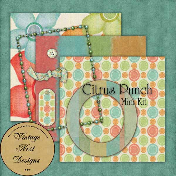 Digital Scrapbooking Citrus Punch Mini Kit Instant Download