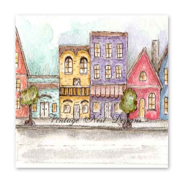 Digital Print City Life No.1:2 Watercolor Painting Dollhouse Miniature