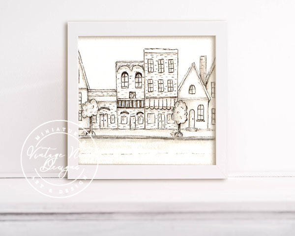 Digital Print City Life 1:2 Pencil Drawing Illustration Instant Download