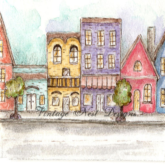 Digital Print City Life No.1:2 Watercolor Painting Dollhouse Miniature