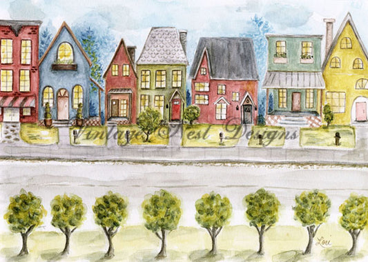 Digital Print City Life No.3 Watercolor Painting Instant Download