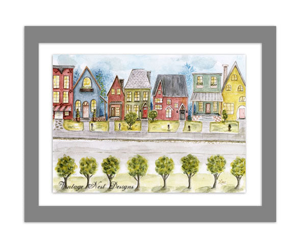 Digital Print City Life No.3 Watercolor Painting Instant Download