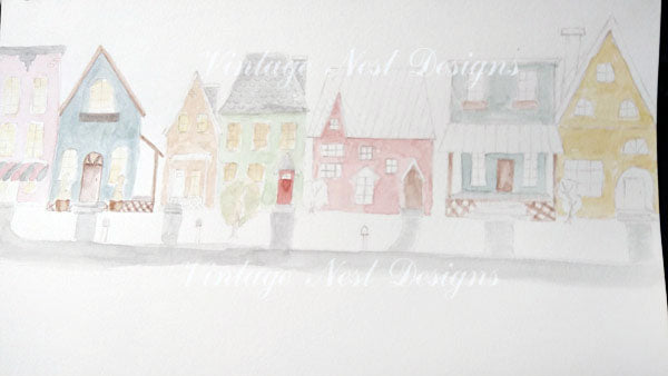Digital Print City Life No.3 Watercolor Painting Instant Download