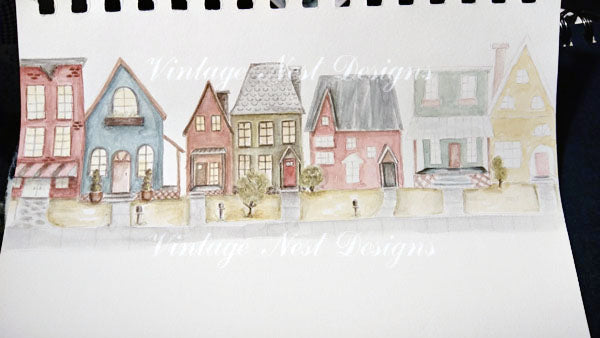 Digital Print City Life No.3 Watercolor Painting Instant Download