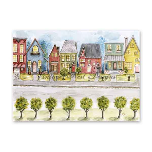 Digital Print City Life No.3 Watercolor Painting Instant Download