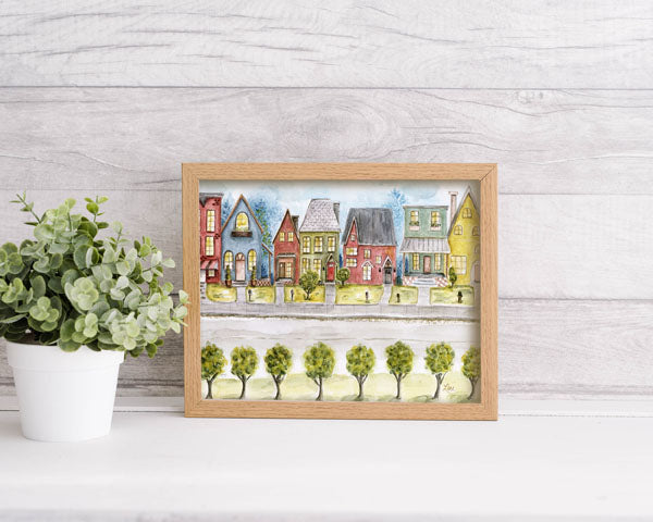 Digital Print City Life No.3 Watercolor Painting Instant Download
