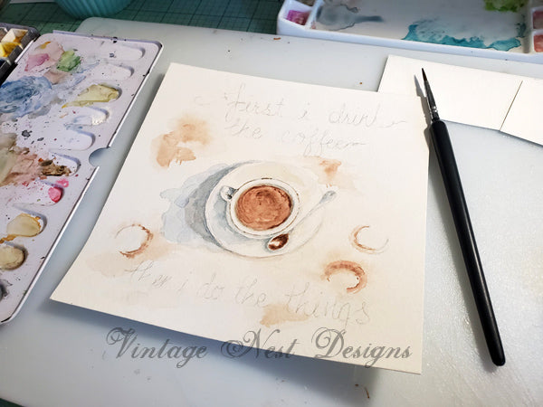 Digital Print But Coffee First Sign No.4 Watercolor Painting Instant Download