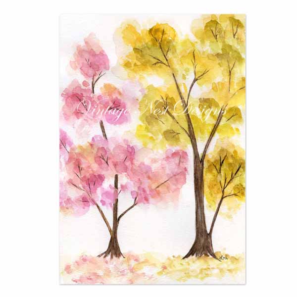 Digital Print Colorful Trees No.1 Watercolor Painting Instant Download