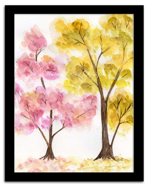 Digital Print Colorful Trees No.1 Watercolor Painting Instant Download