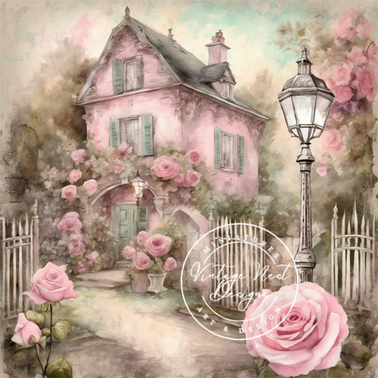 Digital Print Cottage House No.8 Illustration Instant Download
