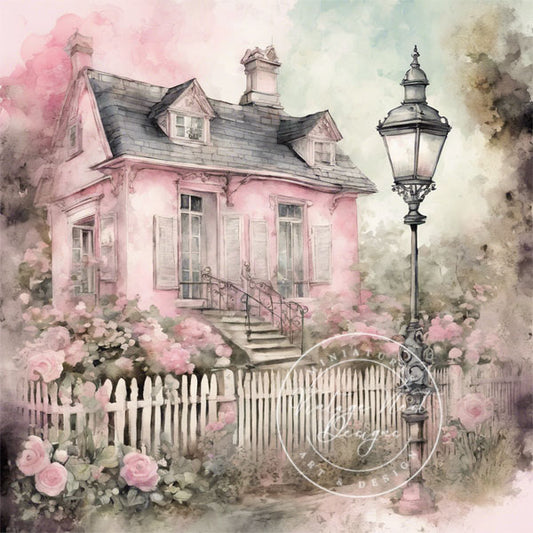 Digital Print Cottage House No.9 Illustration Instant Download