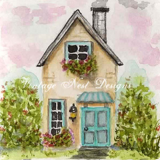 Digital Print Cottage House No.3 Watercolor Painting Miniature