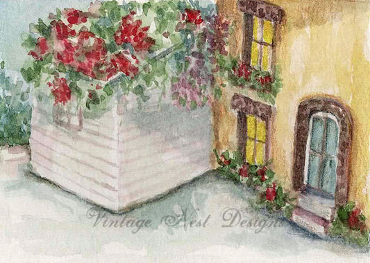 Digital Print Cottage House No.6 ACEO Watercolor Instant Download