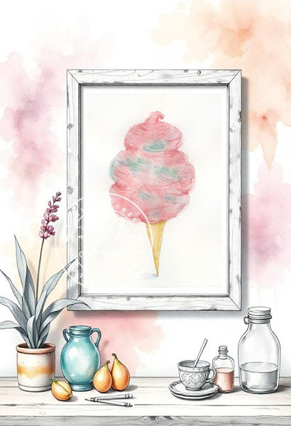 Sucrerie Barbe à Papa N°3 Impression Numérique Peinture à l'aquarelle