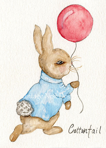 Digital Print Cottontail Rabbit No.1 Watercolor Painting Instant Download