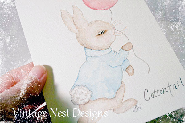 Digital Print Cottontail Rabbit No.1 Watercolor Painting Instant Download