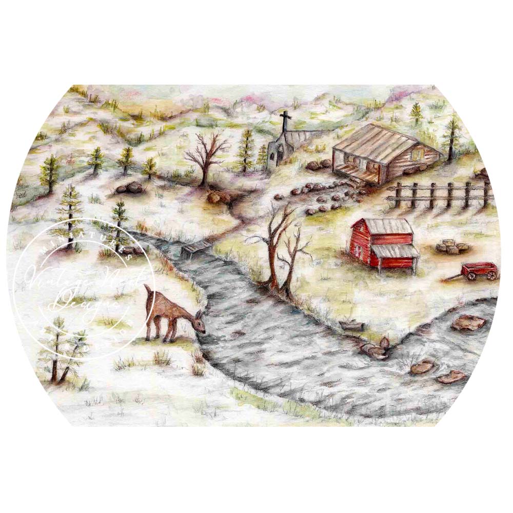 Digital Print Country Life No.7 Watercolor Painting Instant Download